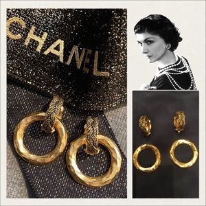 Authentic Chanel Vintage Hoop Gold Tone Clip On Earrings